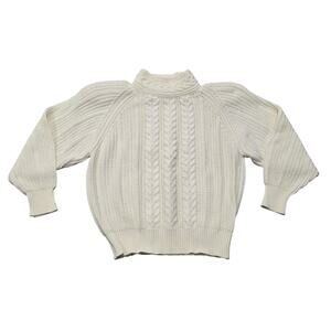 Vintage Nomi White Cable Mock Neck Puff Sleeve Knit Sweater Shoulder Pads